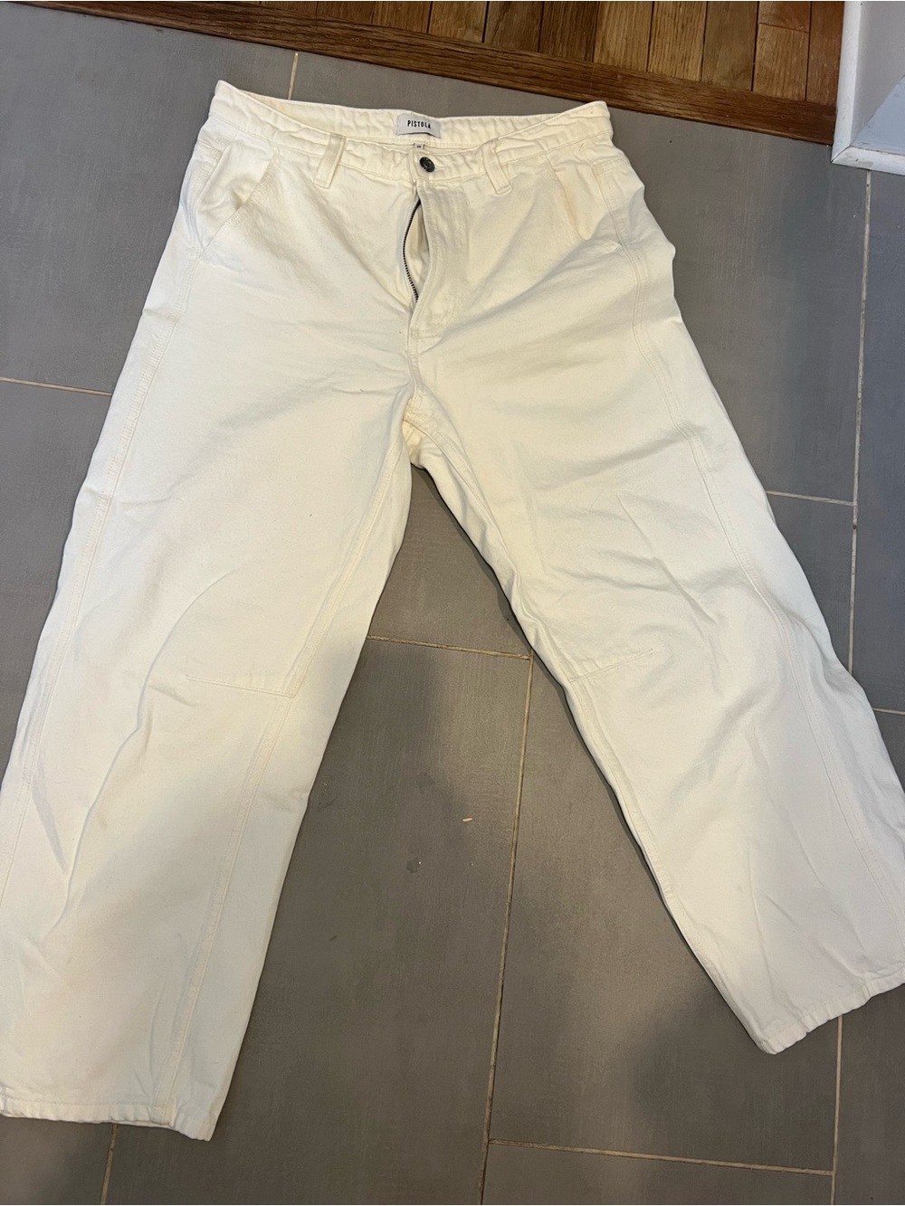 pistola Cream Wide-Leg Flare Jeans